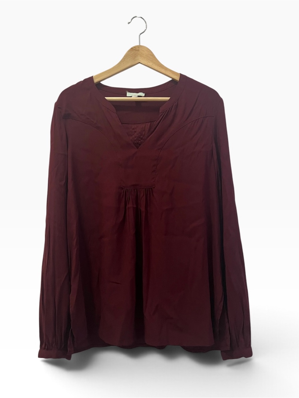 Anthropologie Cadeau 100% Silk Burgundy Wine Split V-Neck Pintuck Blouse M